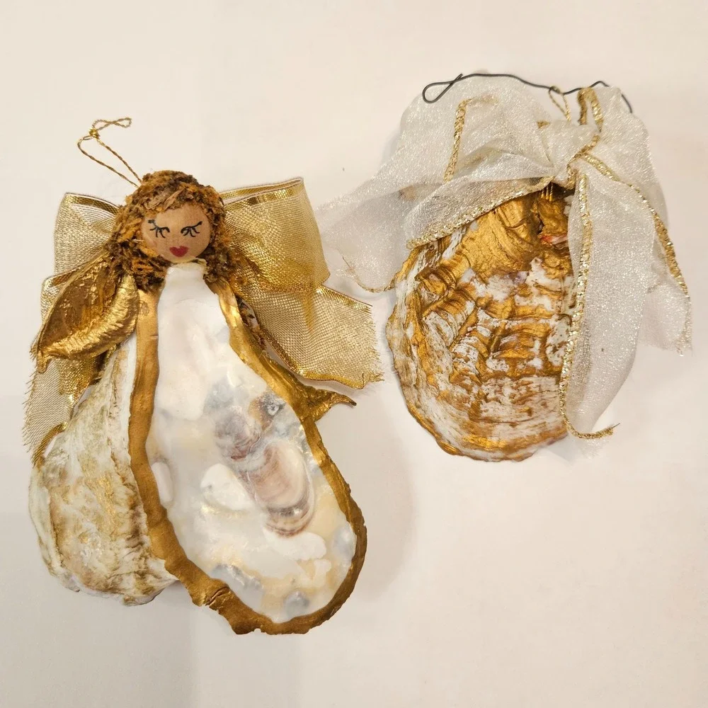 Handmade Oyster Shell Angel Ornaments Set‎ of 2 • 4